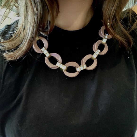 Mauve and Rhinestone Chain-Loop Necklace - Picture 2 of 2